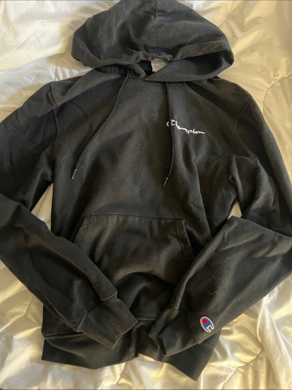 Champion Black Pullover Hoodie with Embroidered Logo